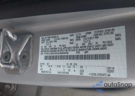 2016 Ford Escape Se из США, поврежденный, VIN 1FMCU9GX0GUB55056